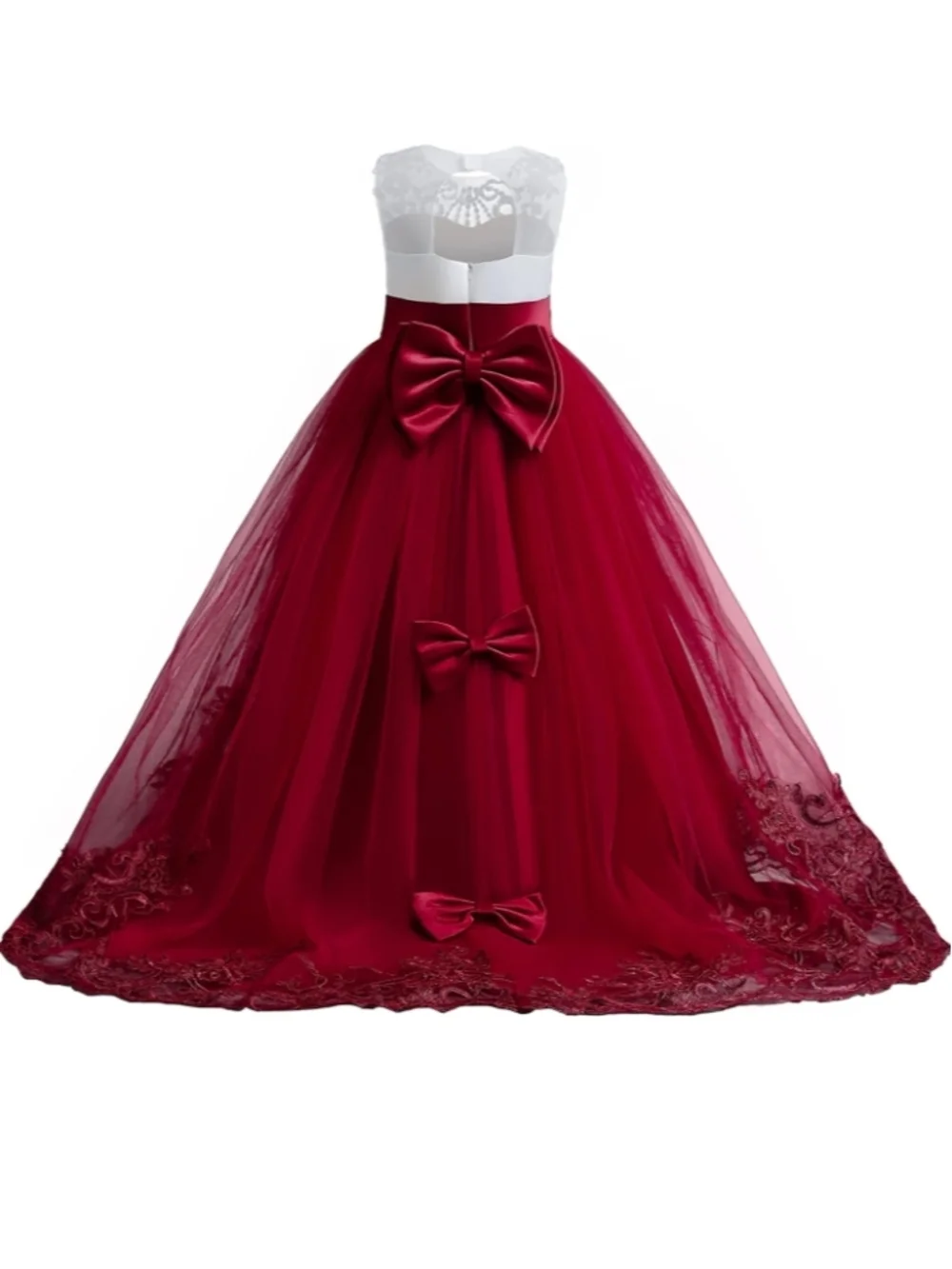 ❤️ Embellished White & Red Tulle Ball Gown for Girls - Picture 3 of 8